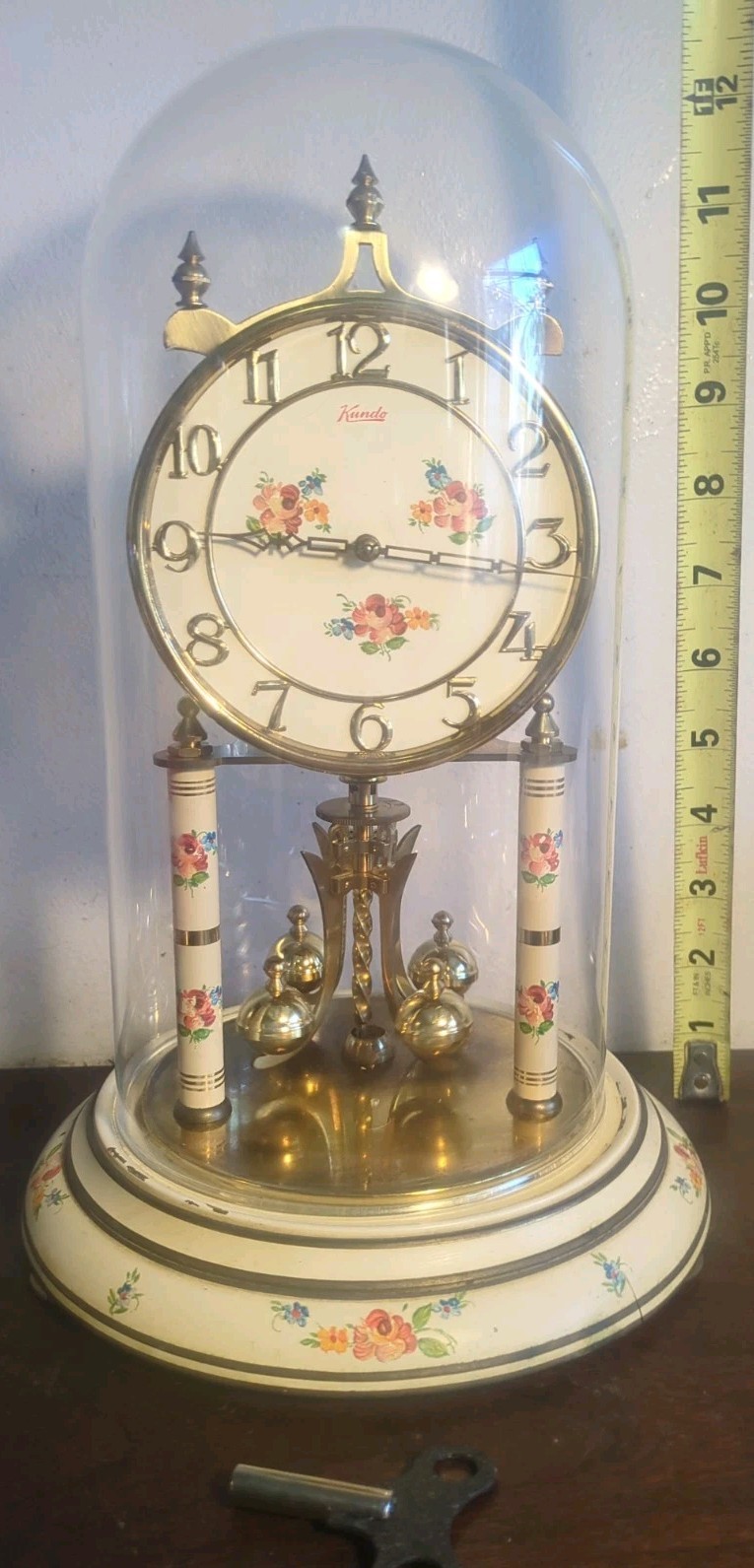 1951 Working Kundo Anniversary Clock Brass  Floral Kieninger Obergfell Key Nice