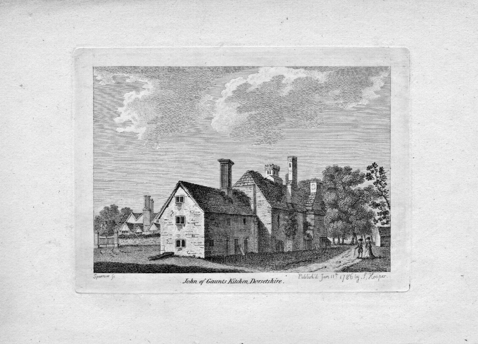 1786  engraving of  john of gaunts  kitchen    dorsetshire