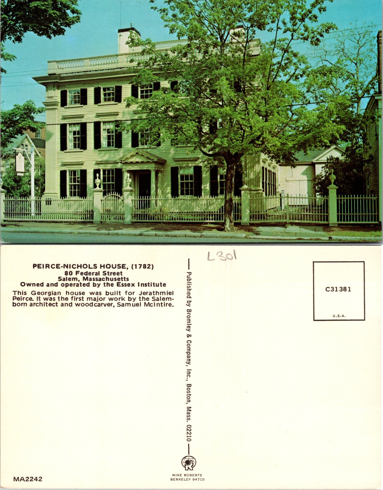Peirce Nichols House Georgian Mansion Salem Massachusetts MA Postcard