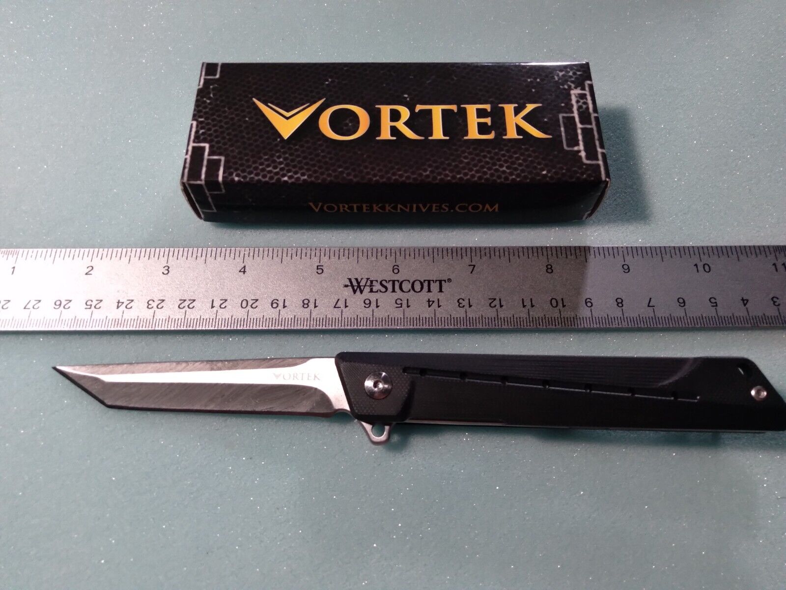 VORTEK TANGO  Pocket Knife Ball Bearing Flip Open Tanto Blade Black G10 Handle