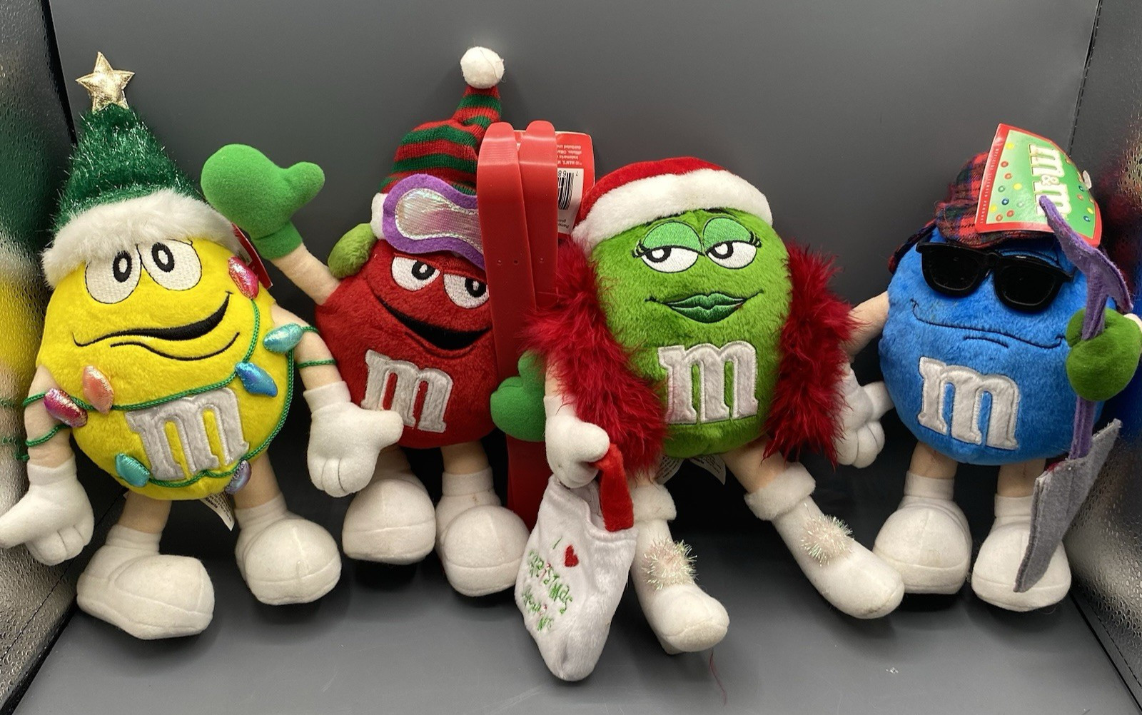 MnM\'s 2002 Christmas Plush Set of 4 Red Yellow Green Blue