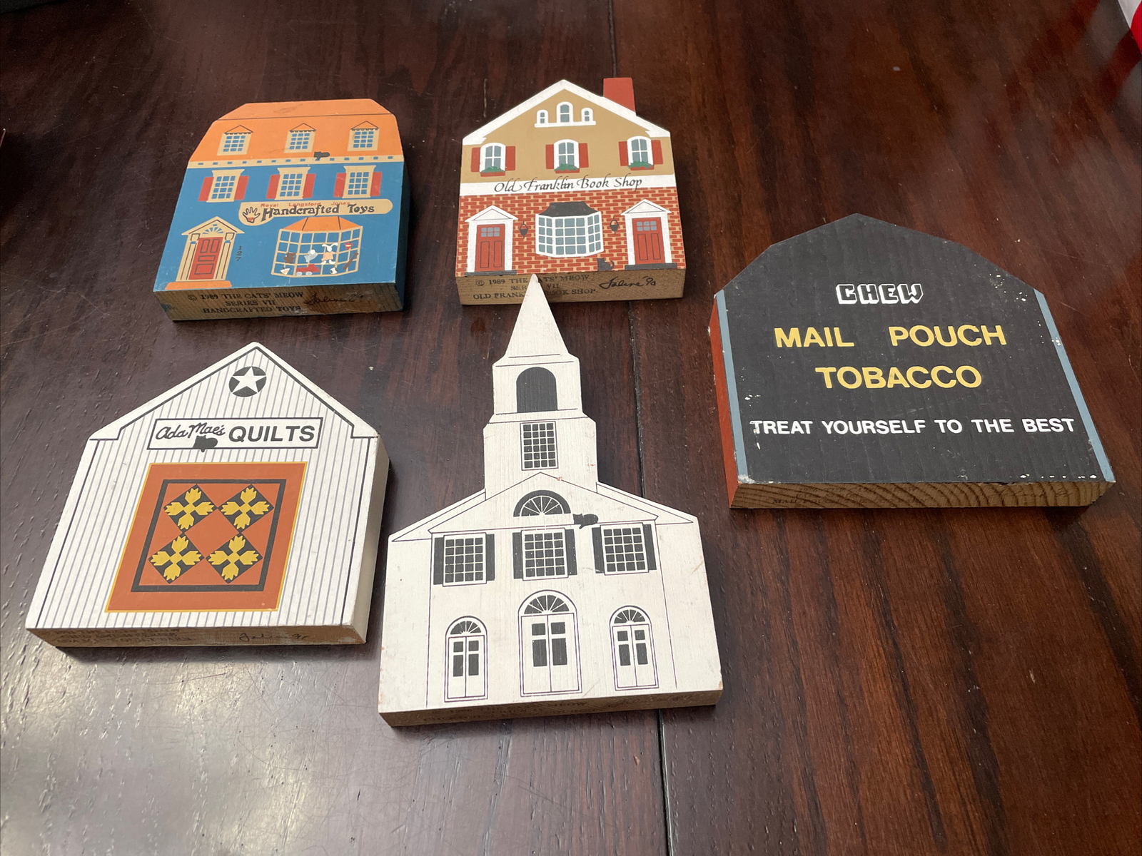 Lot of 5 Signed Cat\'s Meow Village Various Years & Series, EUC Fast Ship