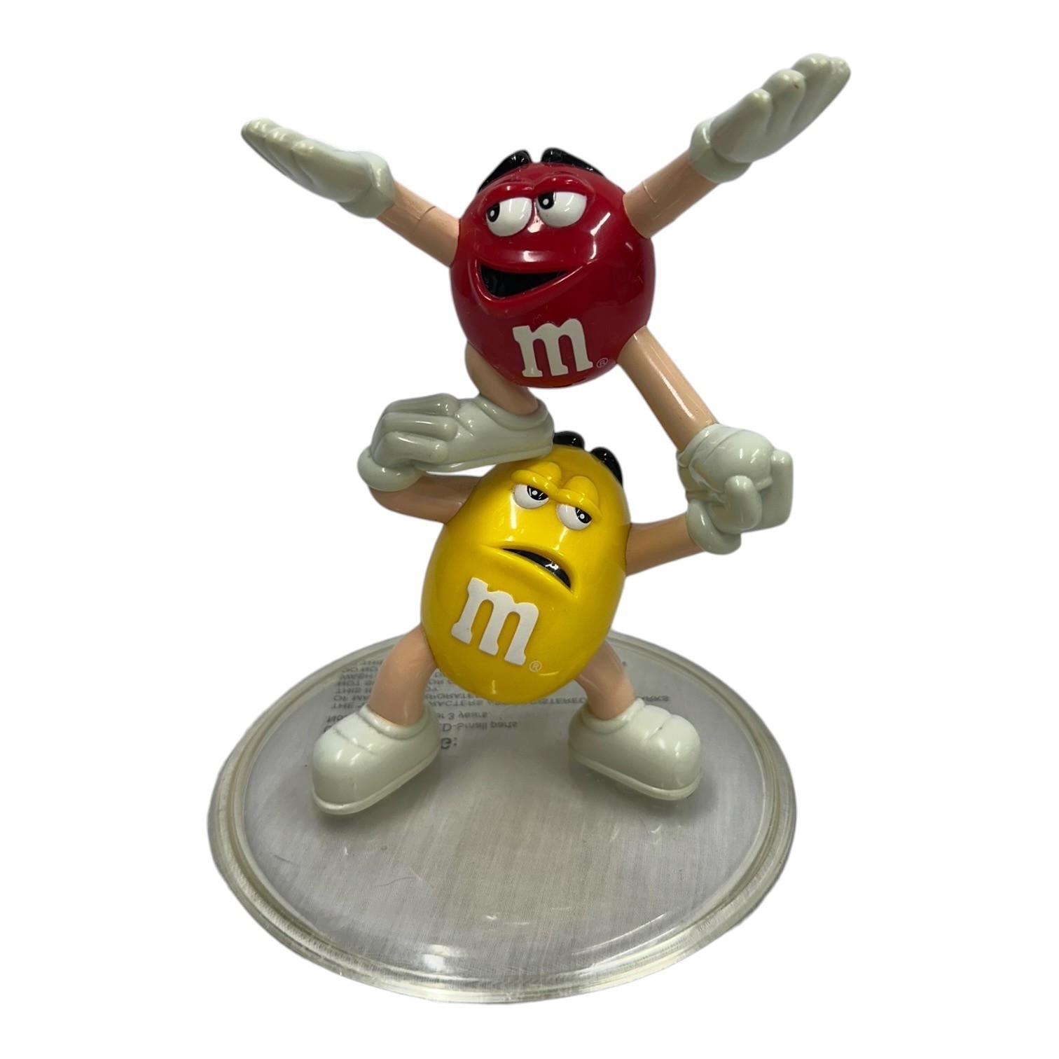M&M\'s Red Yellow Acrobatic Candy Dish Figurine Clear Base INCOMPLETE
