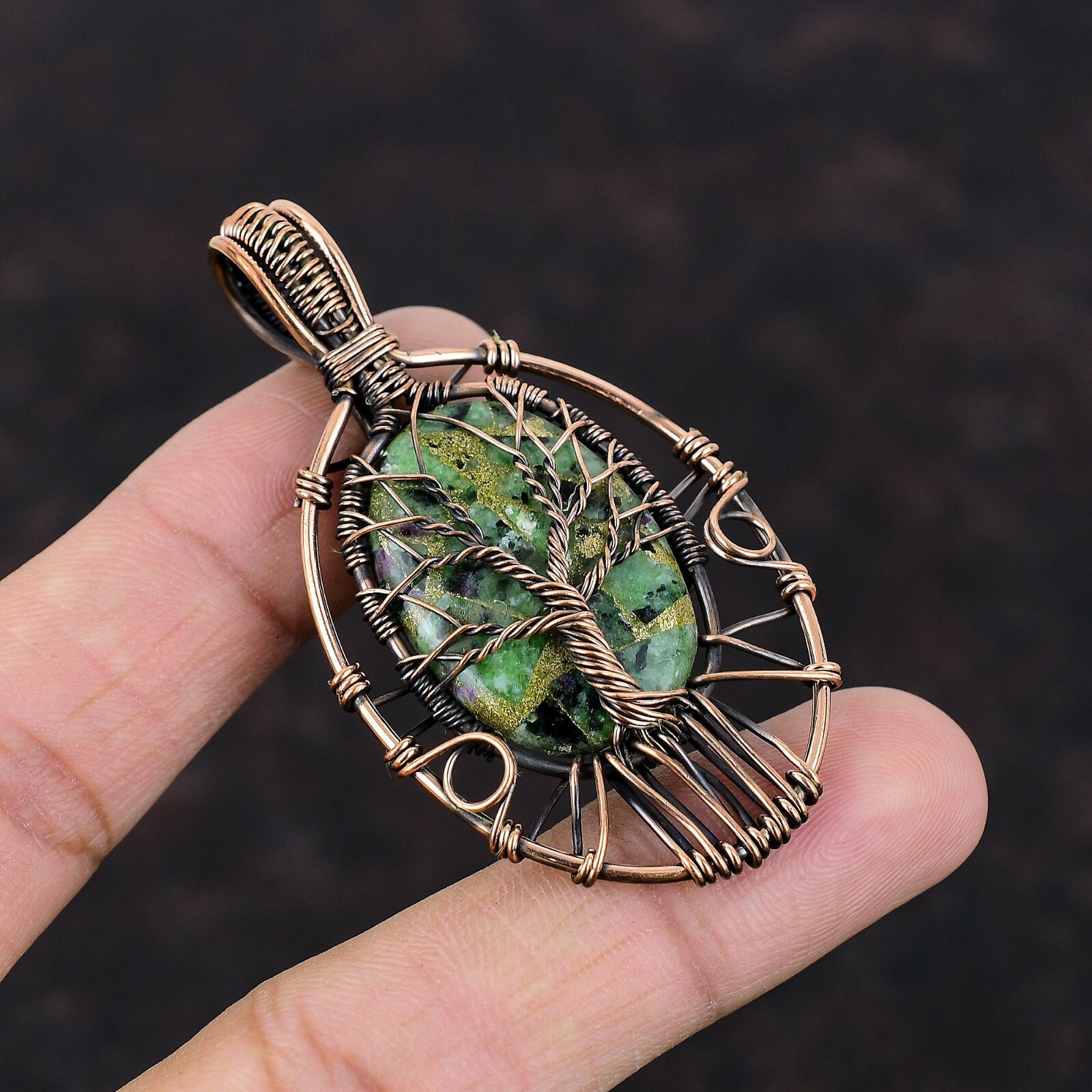 Tree Of Life Copper Ruby Zoisite Pendant- Made by Real Witches in INDIA