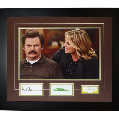 Nick Offerman And Amy Poehler Autographed Parks and Recreation Deluxe Framed Pie Nick Offerman And Amy Poehler Autographed Parks and Recreation Deluxe Framed Pie
