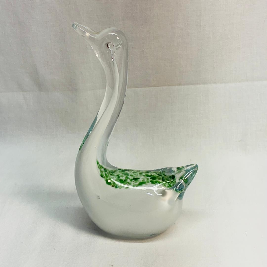 VINTAGE  Teal White Handblown Crafted  Murano Style Swan  2\
