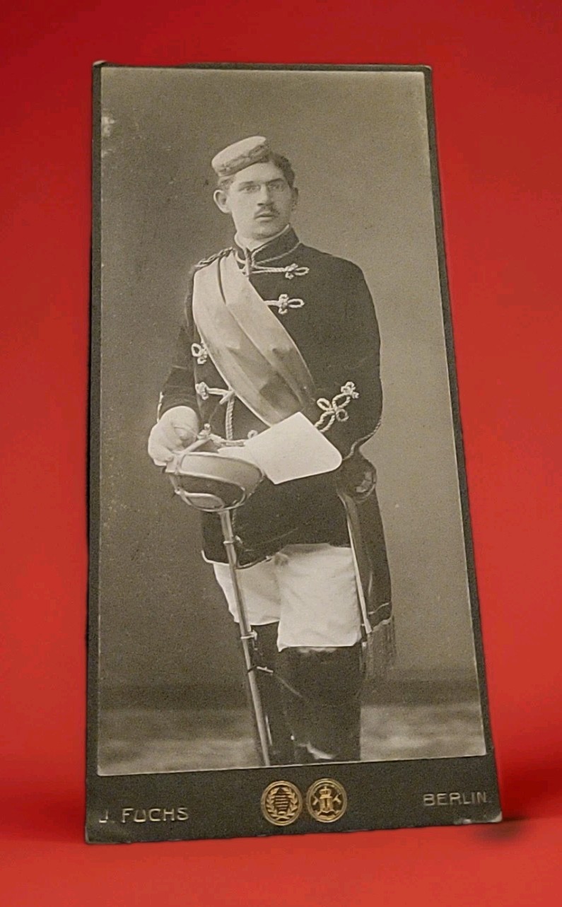 Orig WWI German Calvary Berlin Cabinet Photo Fuchs Studio Dress Uniform Soldier