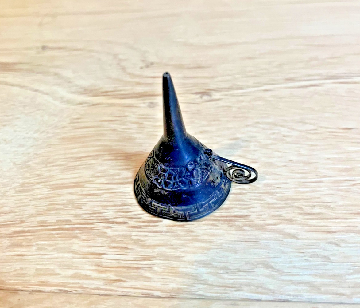 Vintage Sterling Silver Miniature Perfume Funnel Ornate Greek Key Meander Border