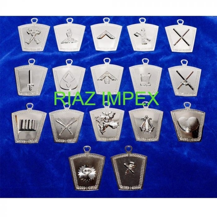 Masonic Regalia Mark Member Officers Collar Jewel Silver set of 17