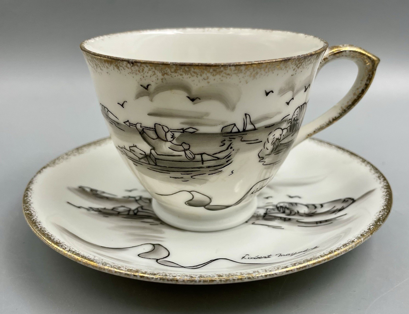 VTG Signed Coffee Tea Cup Saucer Robert Mayokok Walrus Inuit Alaskan Hunter VTG Signed Coffee Tea Cup Saucer Robert Mayokok Walrus Inuit Alaskan Hunter