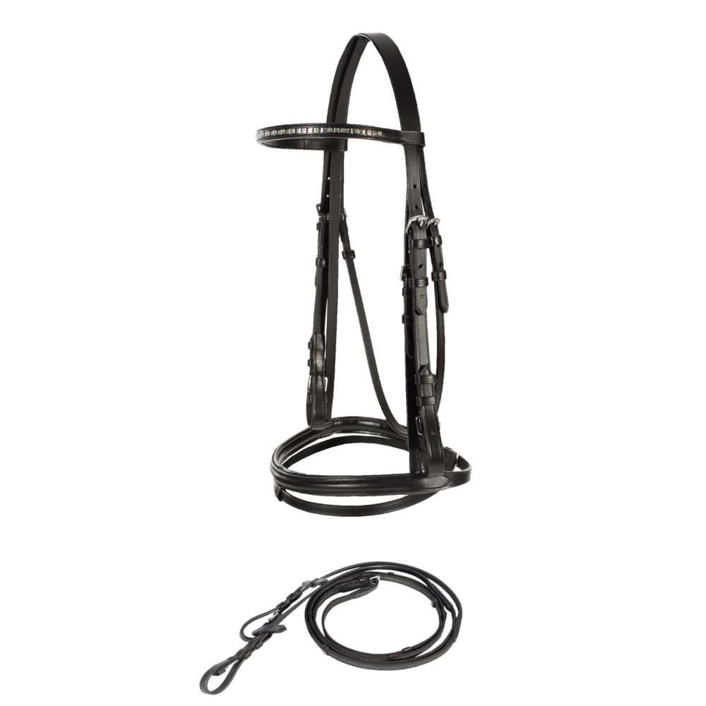 HORZE Weston Padded Leather Horse Snaffle Bridle with Flash - Black - Horse