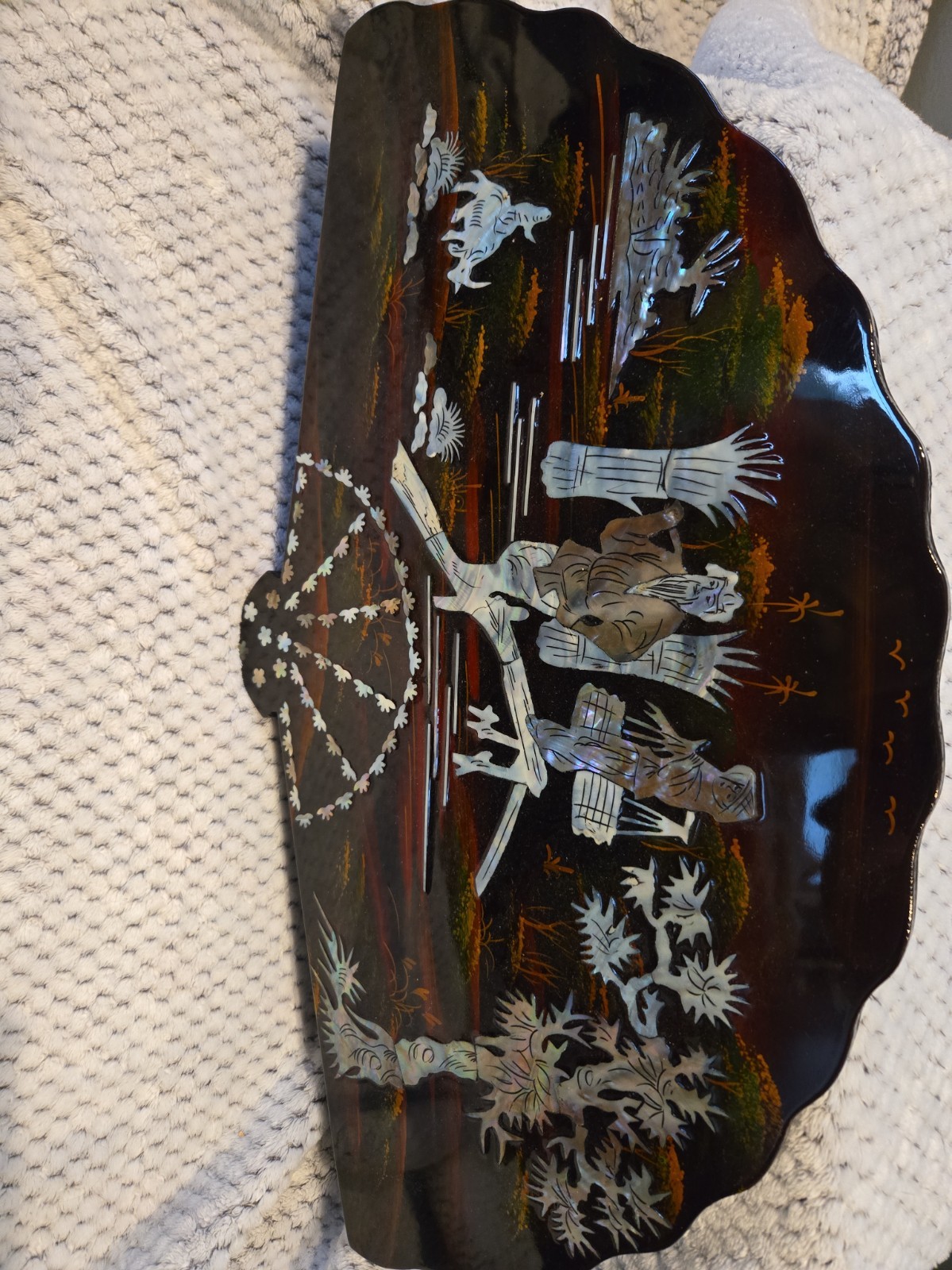 Vintage Hand painted Mother Of Pearl Inlay Oriental Decorative Wall Fan