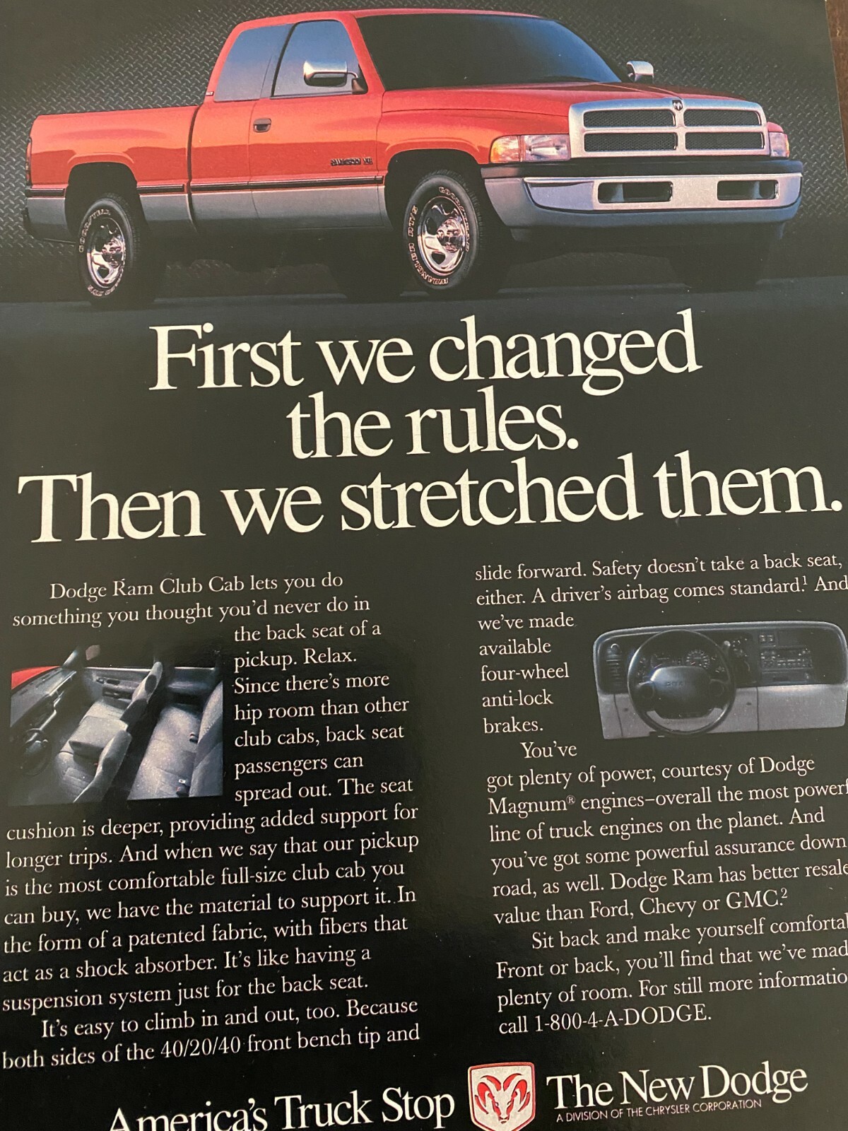 Dodge Cars, 1995 Ram Truck, Full Page Vintage Print Ad