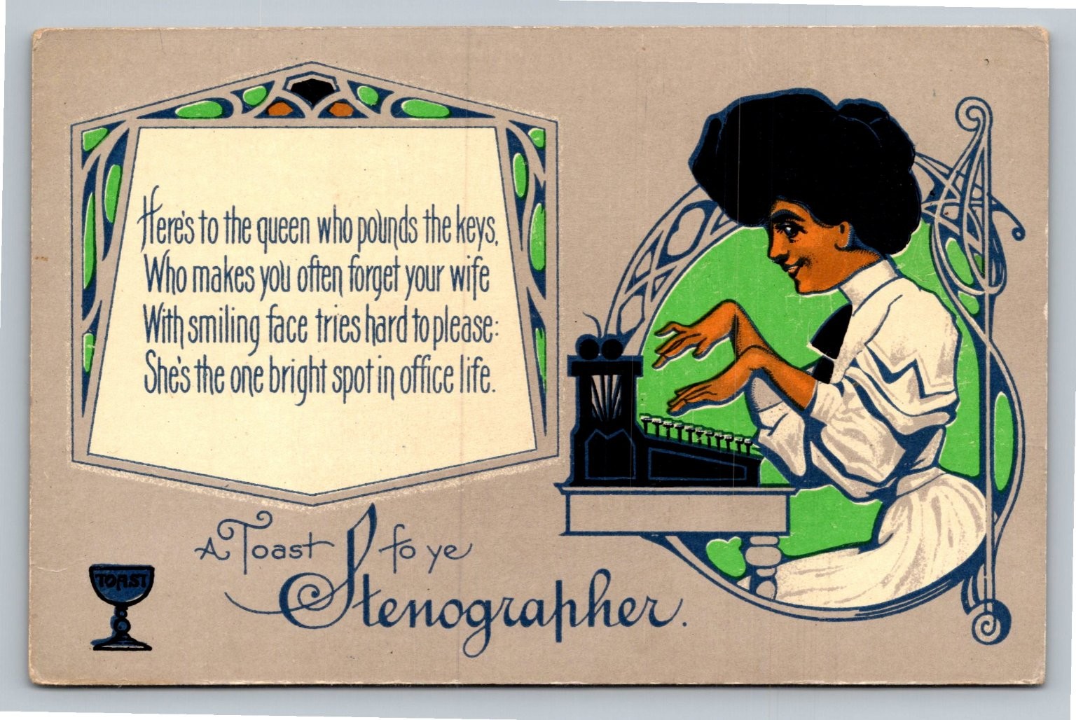Antique 1907-1915 Toast Series Stenographer Postcard Art Nouveau Gibson Girl