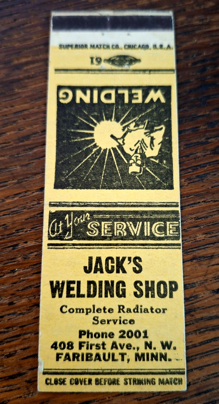 Vintage Matchbook: Jack\'s Welding Shop, Faribault, MN Vintage Matchbook: Jack\'s Welding Shop, Faribault, MN