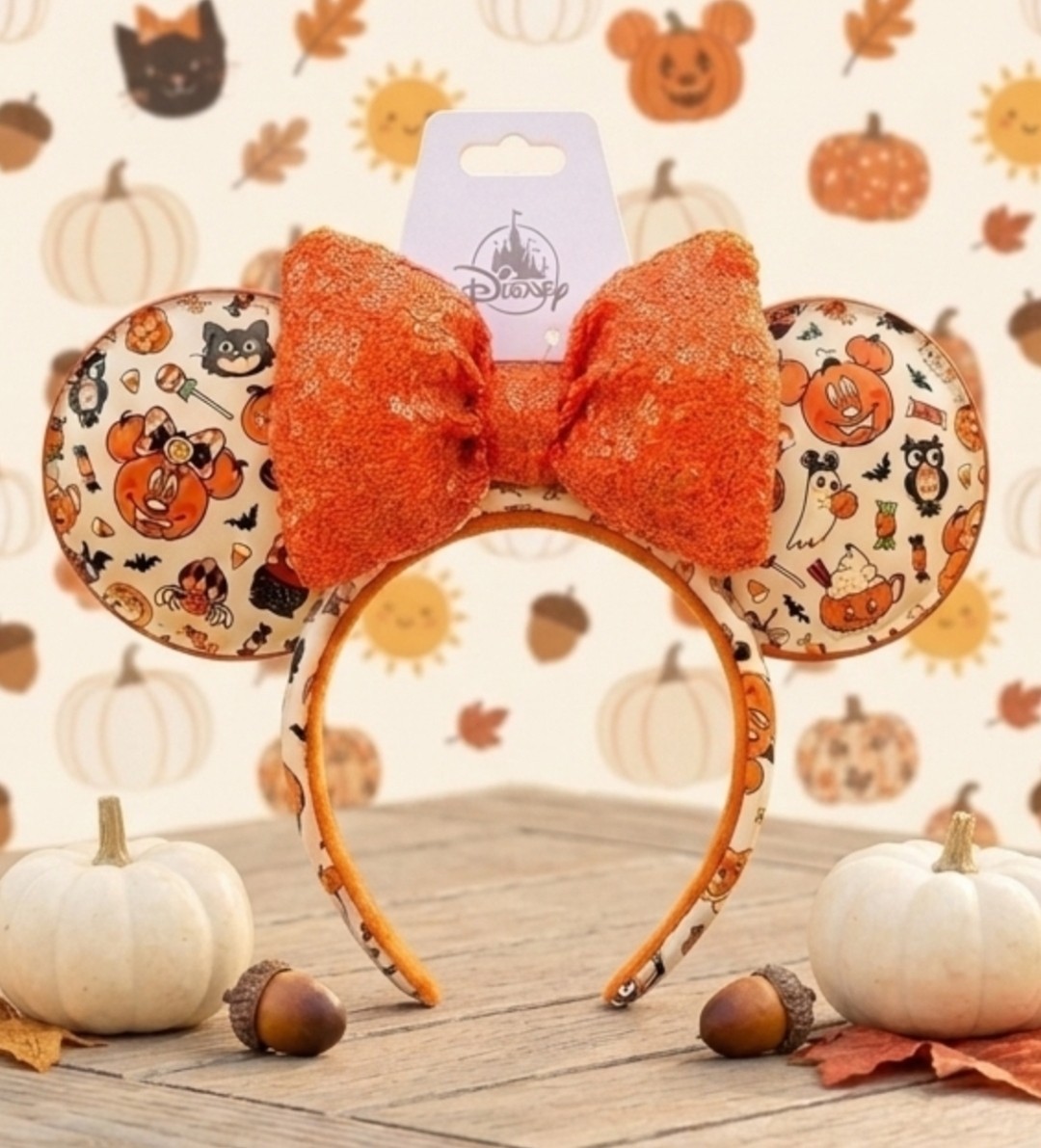 NEW 2026 Disney Parks Halloween Orange Sequin Bow Minnie Mouse Ears Headband NWT NEW 2026 Disney Parks Halloween Orange Sequin Bow Minnie Mouse Ears Headband NWT