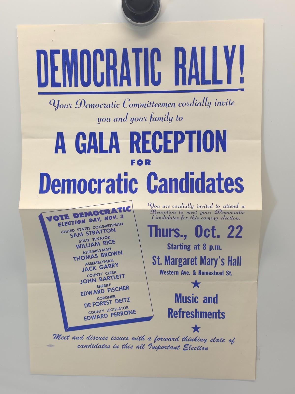 Rare Vintage 1964 Democratic Campaign Broadside Poster Sam Stratton Albany NY