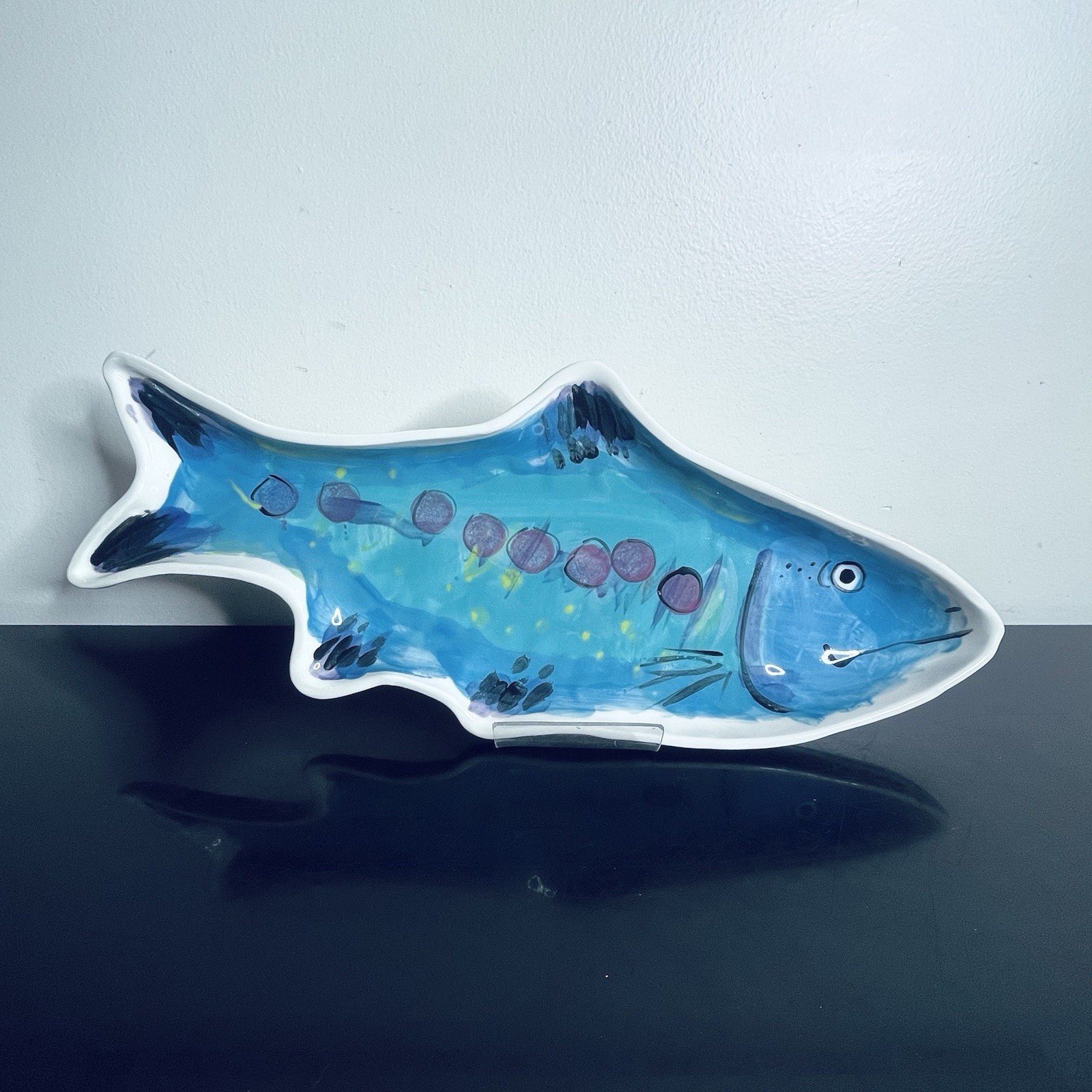 1986 Animals & Co Vintage Handmade and Painted Ceramic Fish Wall Hanging Plaque