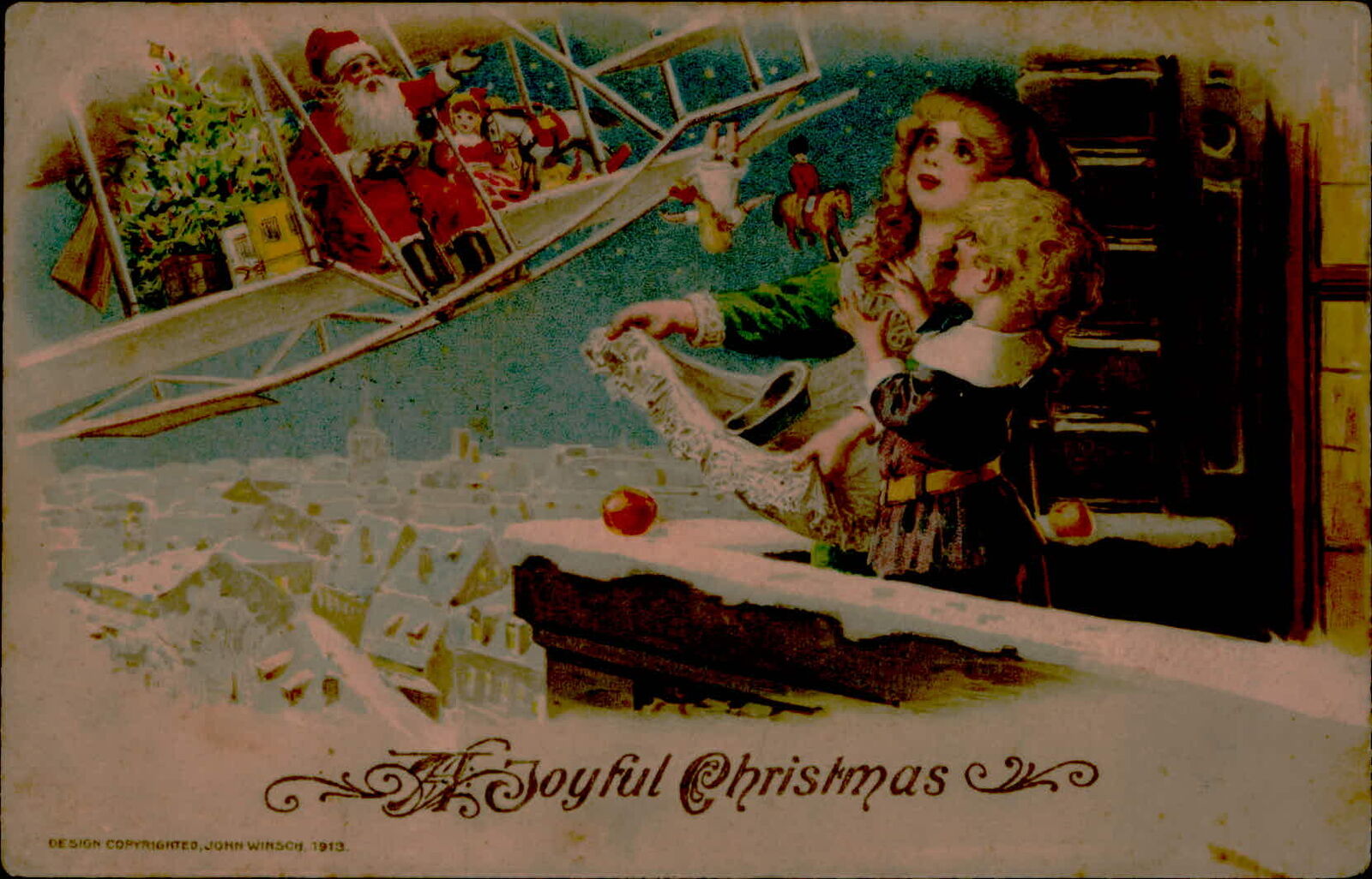 Postcard: Santa on Plane A Joyful Christmas 1916