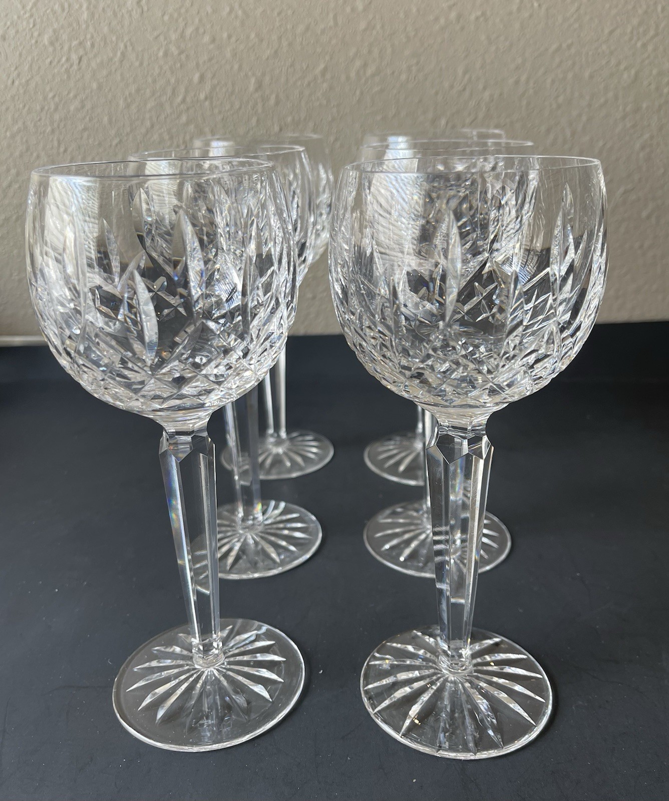 Vtg.Waterford Lismore Crystal Hock Wine Stemware Glasses  Set of 6
