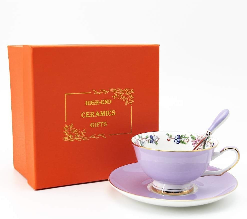 Vintage Royal Bone China Tea Cup Set with Saucer and Spoon, with Box Vintage Royal Bone China Tea Cup Set with Saucer and Spoon, with Box