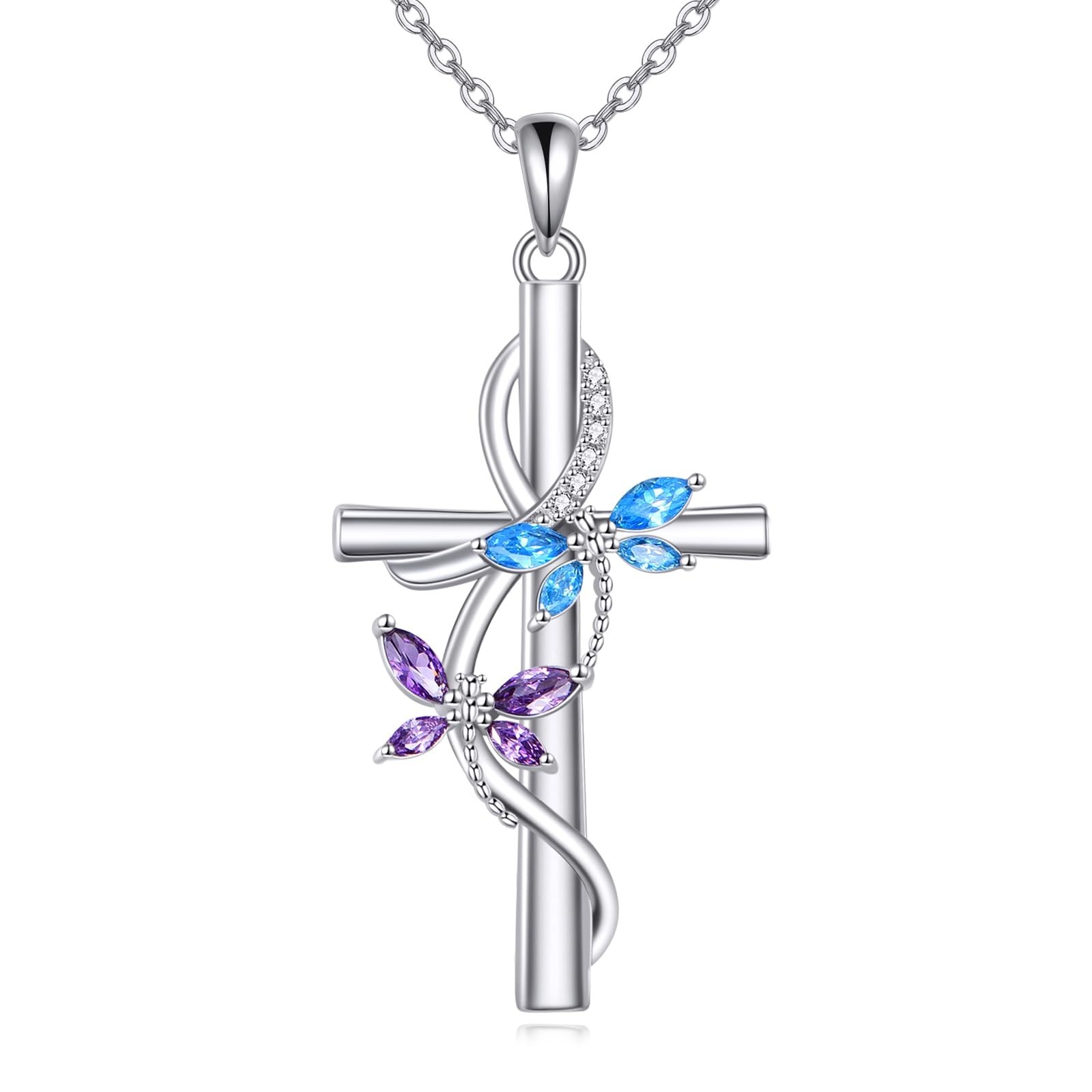 Flower Cross Necklace 925 Sterling Silver Carnation/Rose/Lily/Daisy Cross Nec...