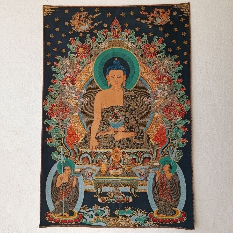 Tibetan Medicine Buddha Thangka Woven Tapestry Unframed 23.6*35.4in Buddhist Art