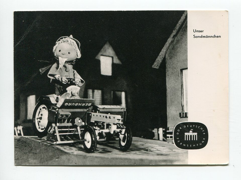 ancient postcard Unser Sandmännchen on a tractor German TV radio 1963 // 70