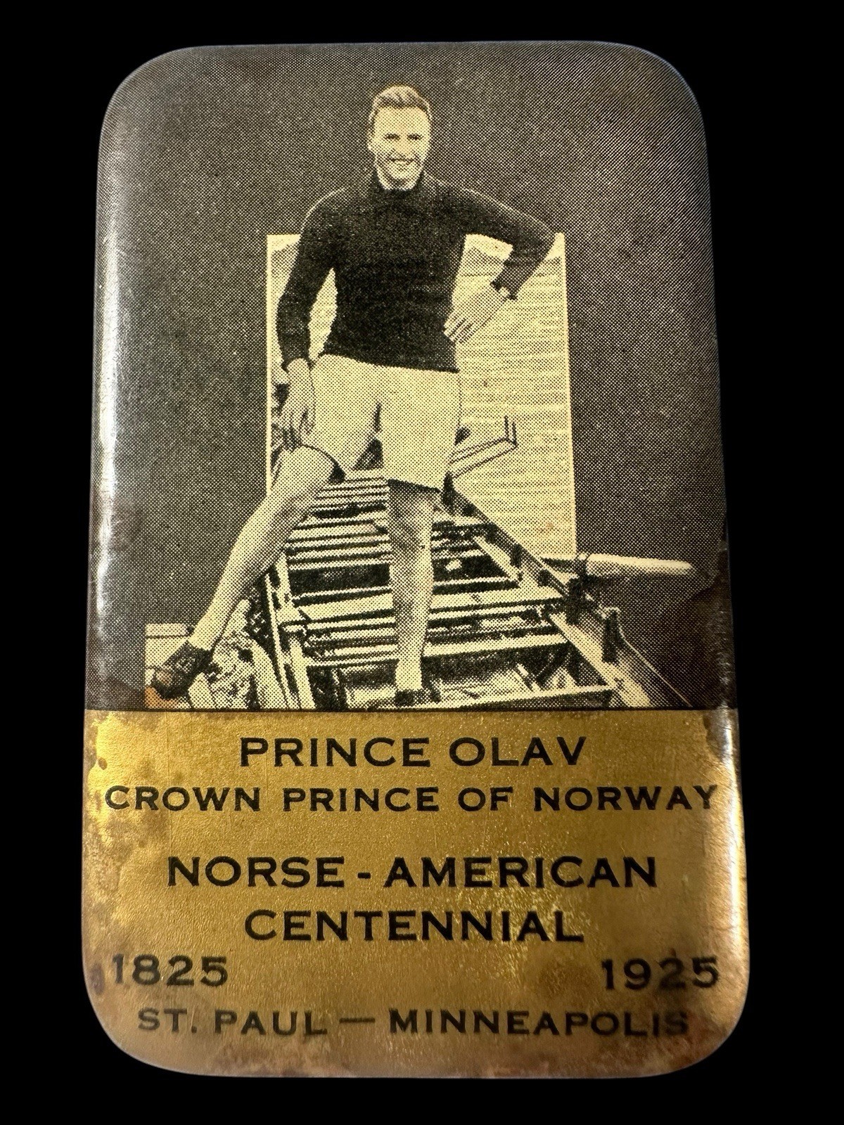 1925 Norse American Centennial Souvenir Pocket Mirror - Crown Prince Olav Norway
