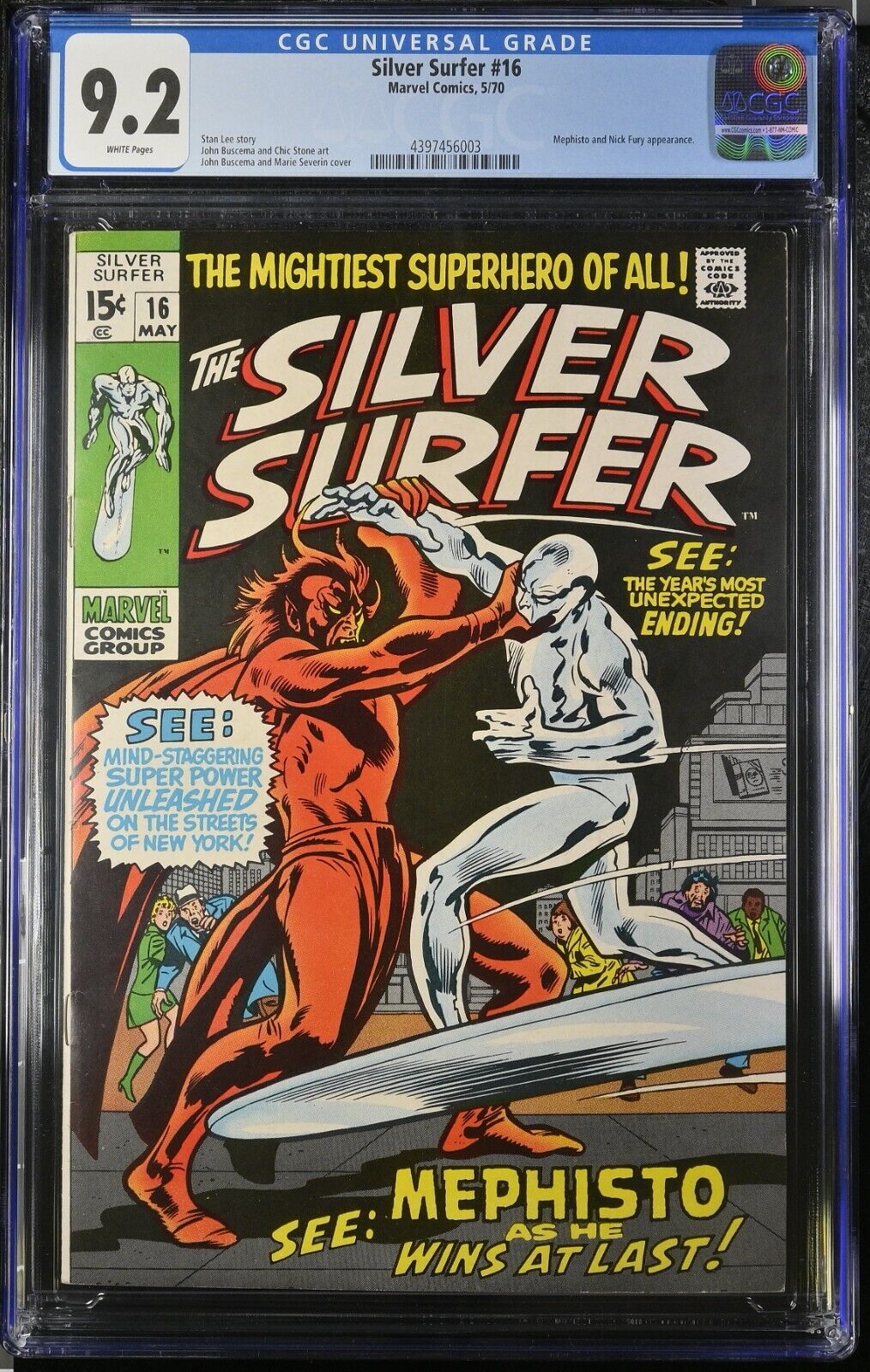 SILVER SURFER #16 (1970) CGC 9.2 WHITE MEPHISTO APPEARANCE MARVEL COMICS