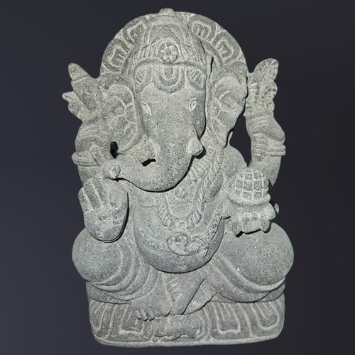 Genuine Hand-Carved Stone Ganesh Statue  1 Feet Black Stone Murti