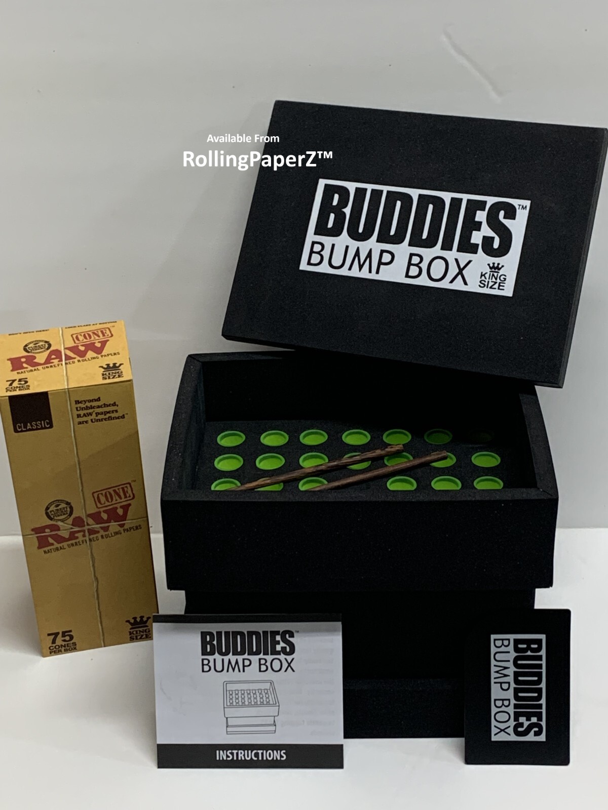 New BUDDIES BUMP BOX CONE Filler plus ONE BOX of 75 RAW Classic KING SIZE CONES