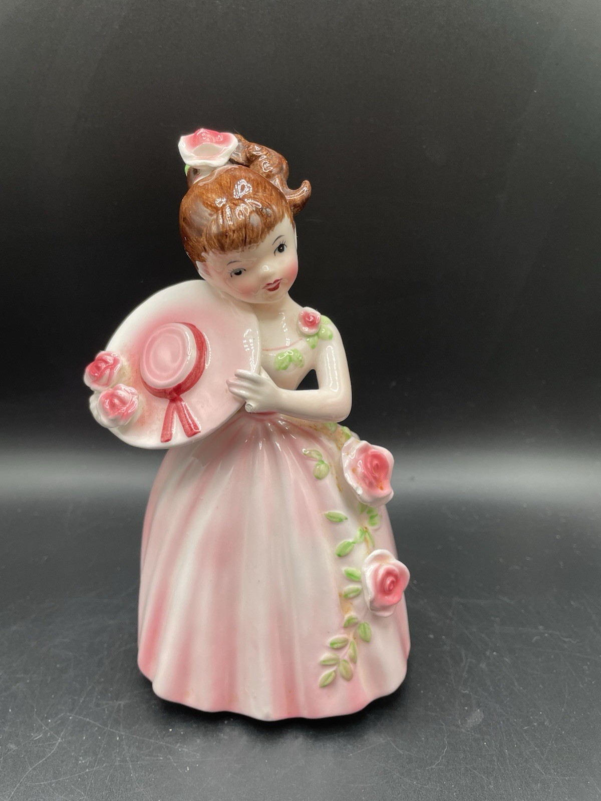 Vtg ENESCO Pink Pony Tail Shopper Girl W Sun Bonnet Hat