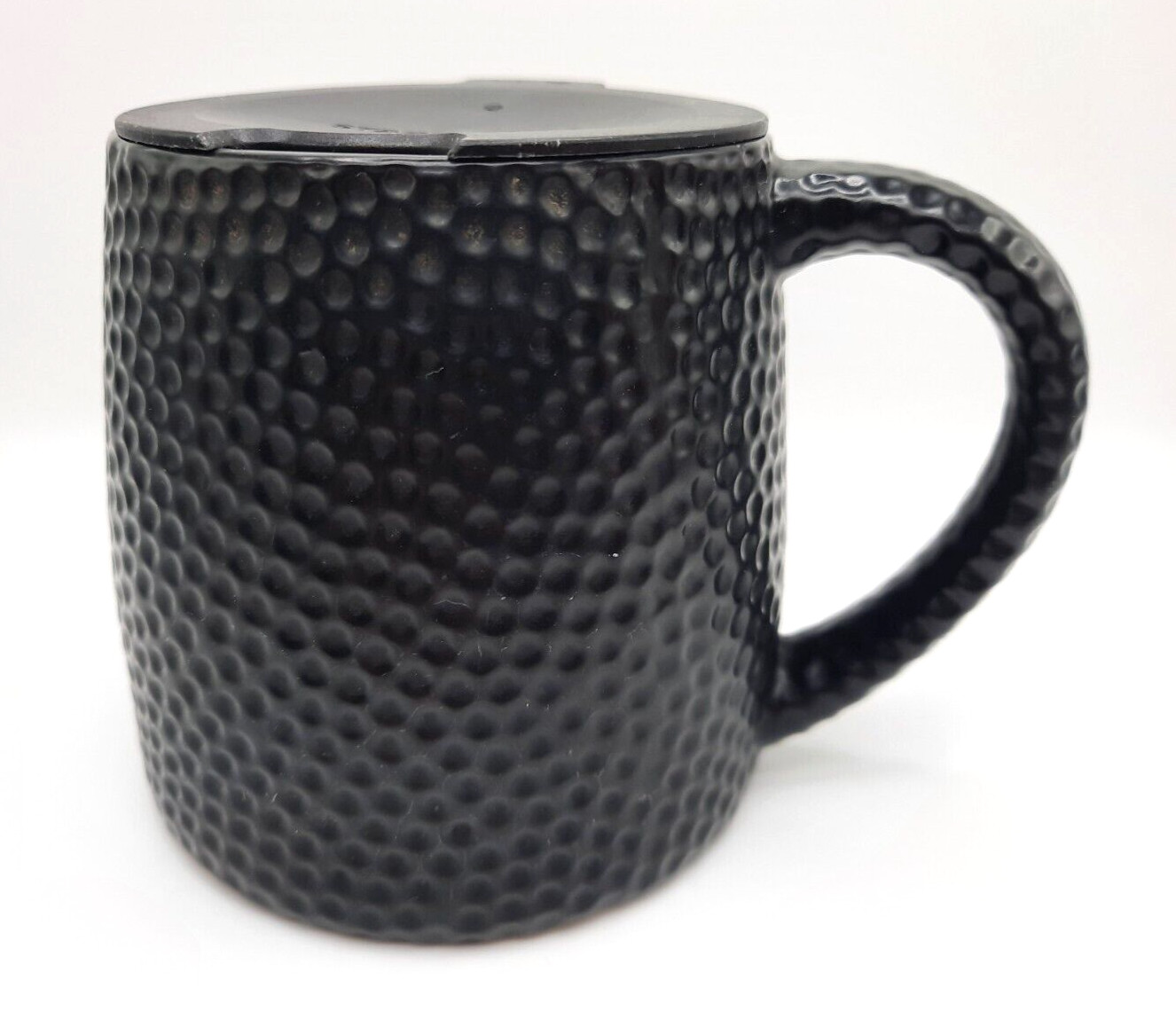 Starbucks 14 oz. Ceramic Black Pebbled Travel Mug with Lid, Hammered Texture
