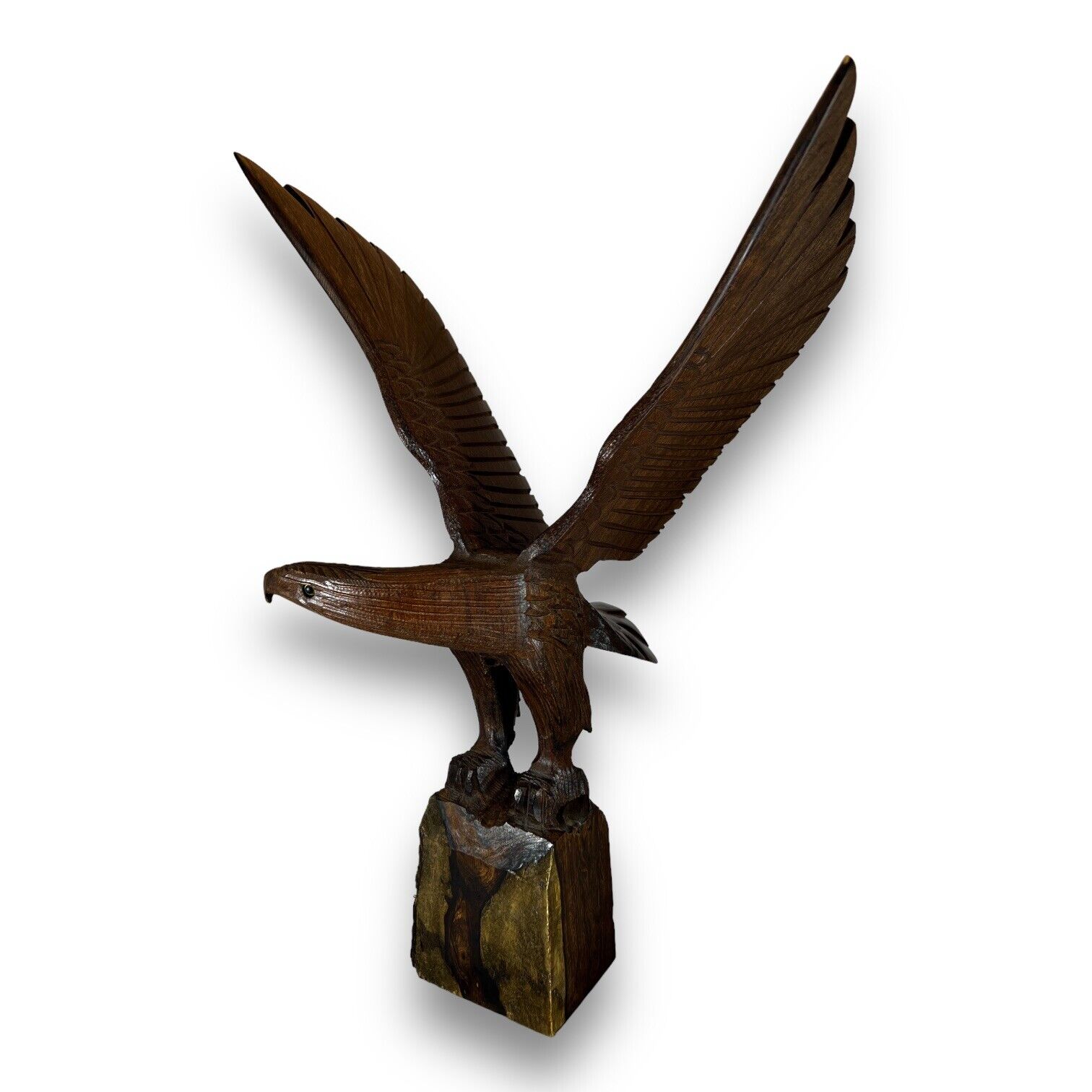 Vintage Large Hand Carved Wood Open Wings Eagle Sculpture Figurine Statue
