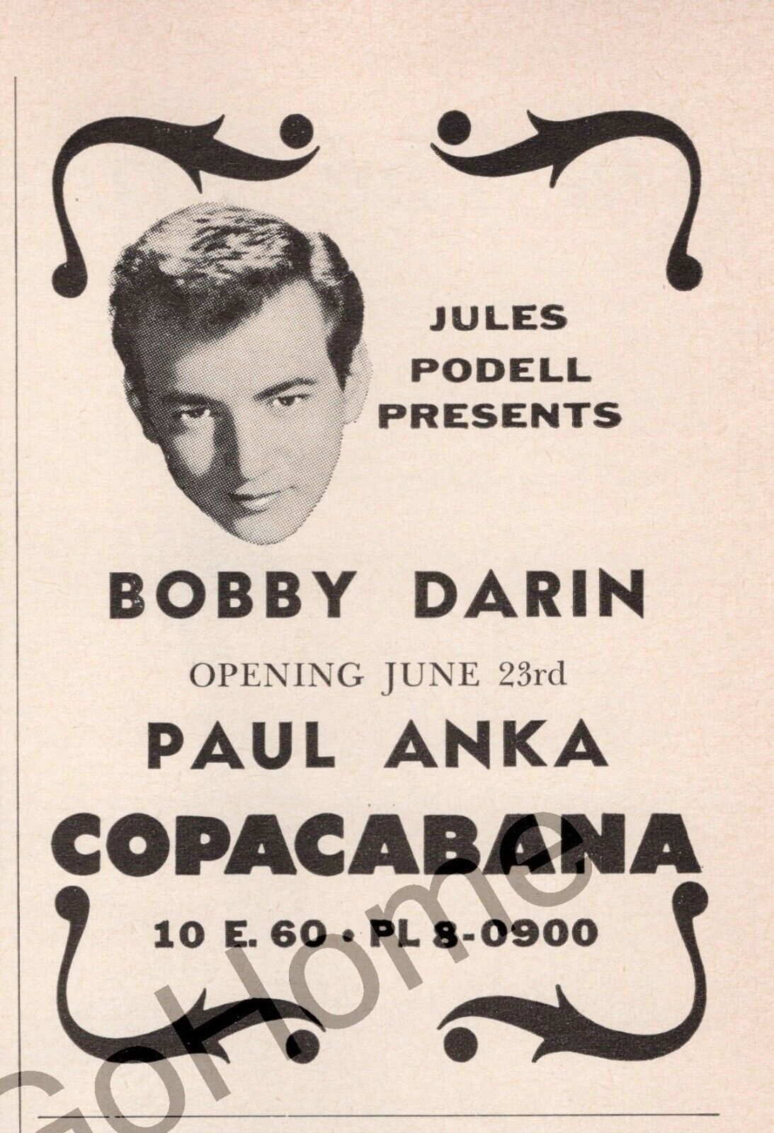Bobby Darin & Paul Anka at the Copacabana NYC Print Ad 1960