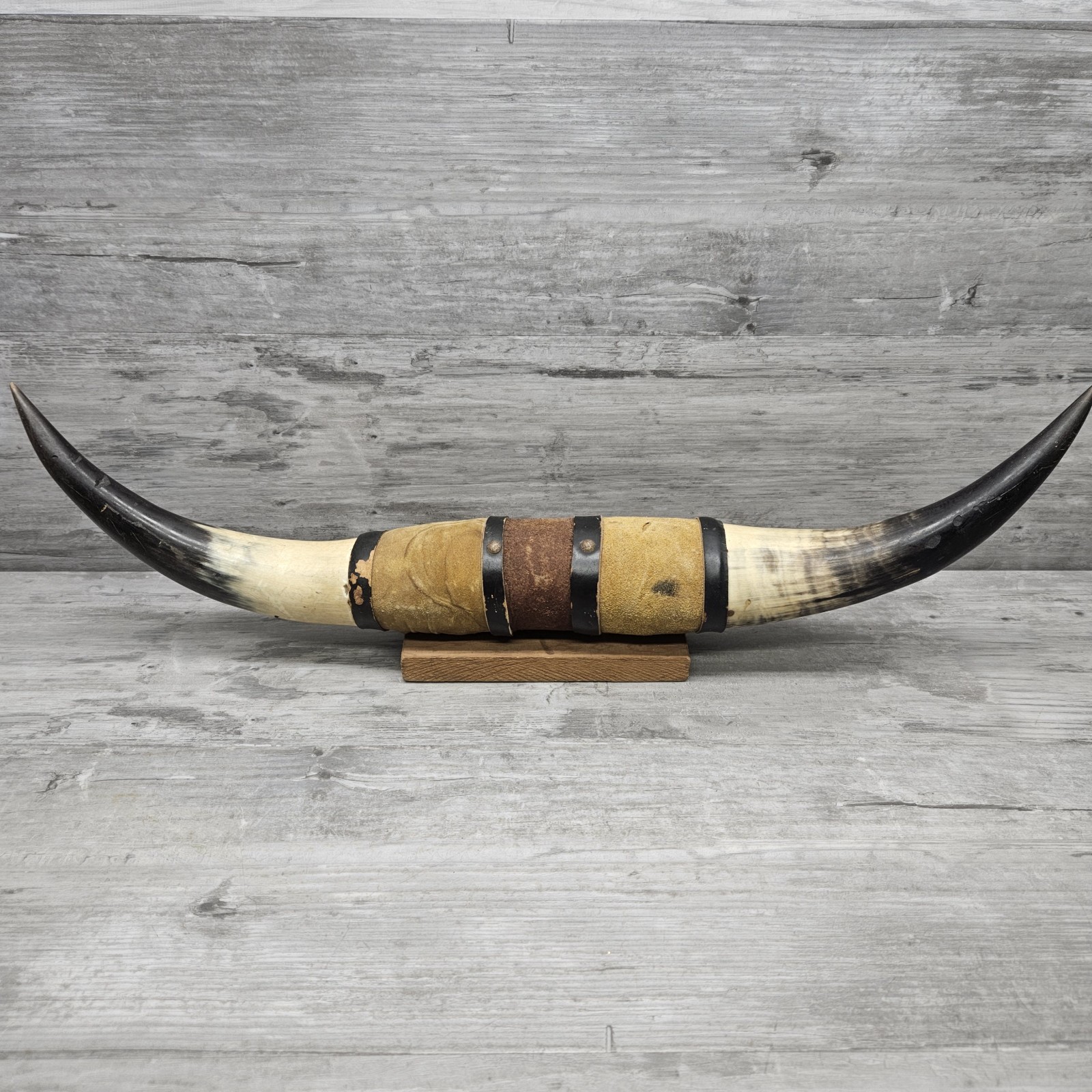 Vintage Wall Mounted 24” BULL HORNS Western Cow Steer HANDMADE Leather Wrap