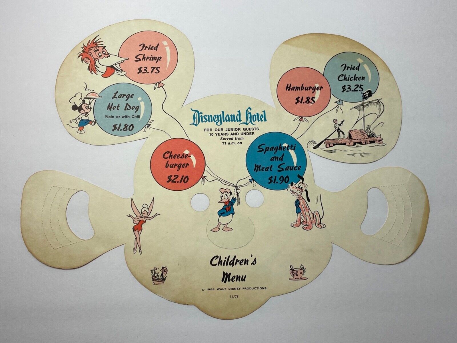 Vintage 1968 Disneyland Hotel Menu Mickey Mouse Mask