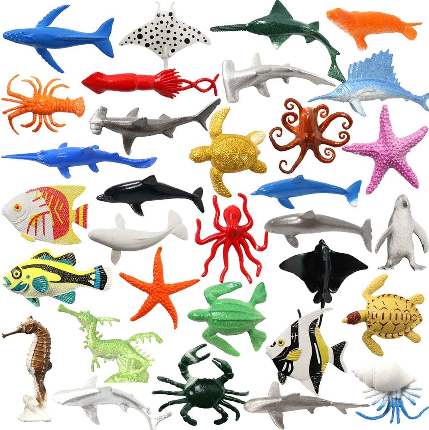 DOITEM 32 Pack Mini Vinyl Plastic Ocean Sea Animal 32Pcs, 32pcs