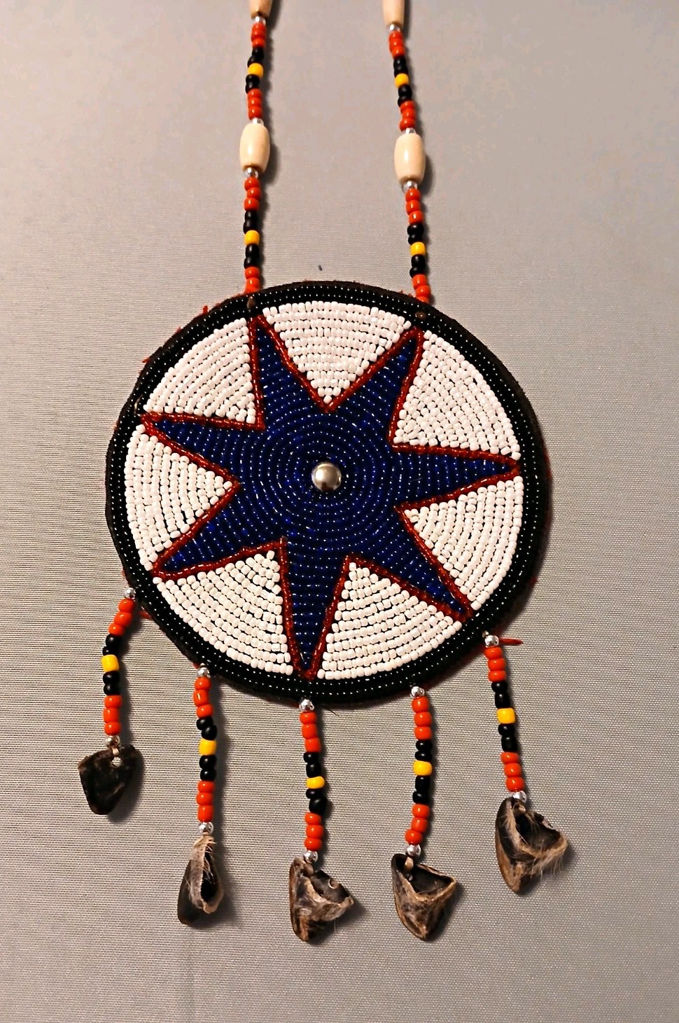 PowWow Regalia Beaded Seven Pointed Rosette Necklace Native American Style