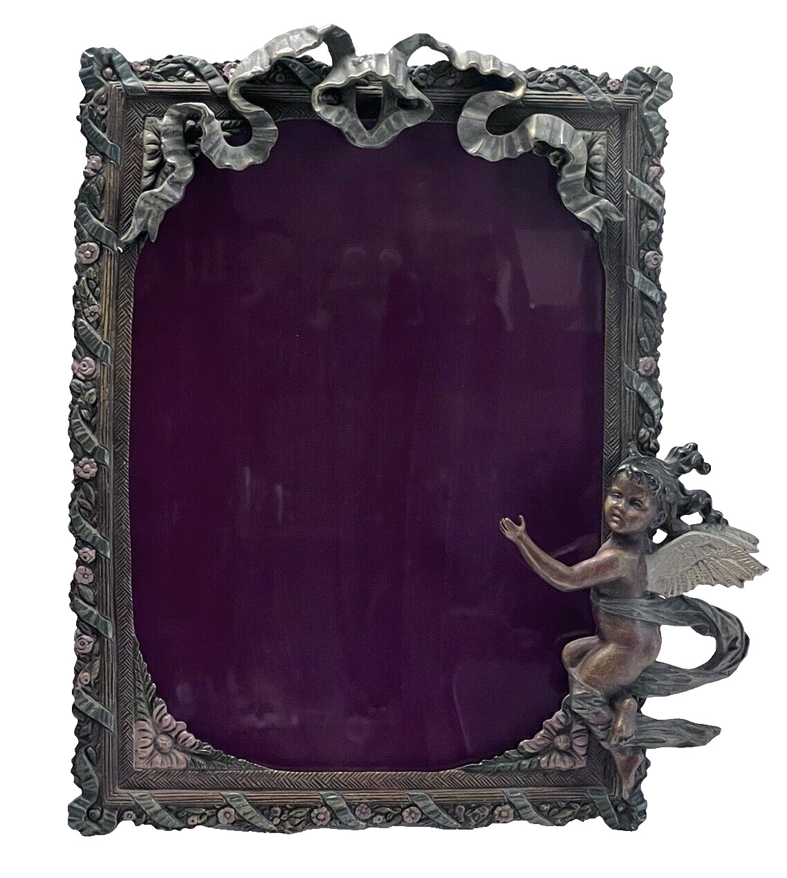Victorian Rococo Figural Angel Frame Cold Painted Bronze 13x10 8x10 photo