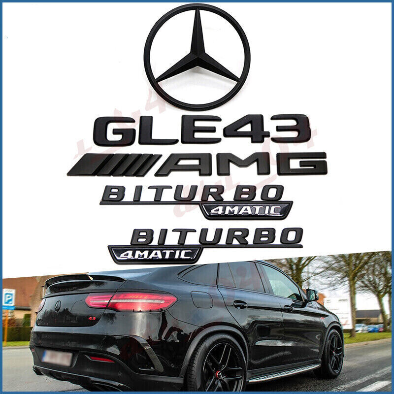 for Mercedes SUV Matte Black Emblem GLE43 FOR AMG BITURBO 4MATIC Rear Star Badge