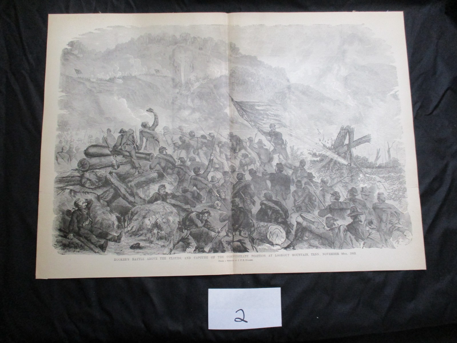 1885 Civil War Print - Battle of Lookout Mountain, Confederate Works, 1863