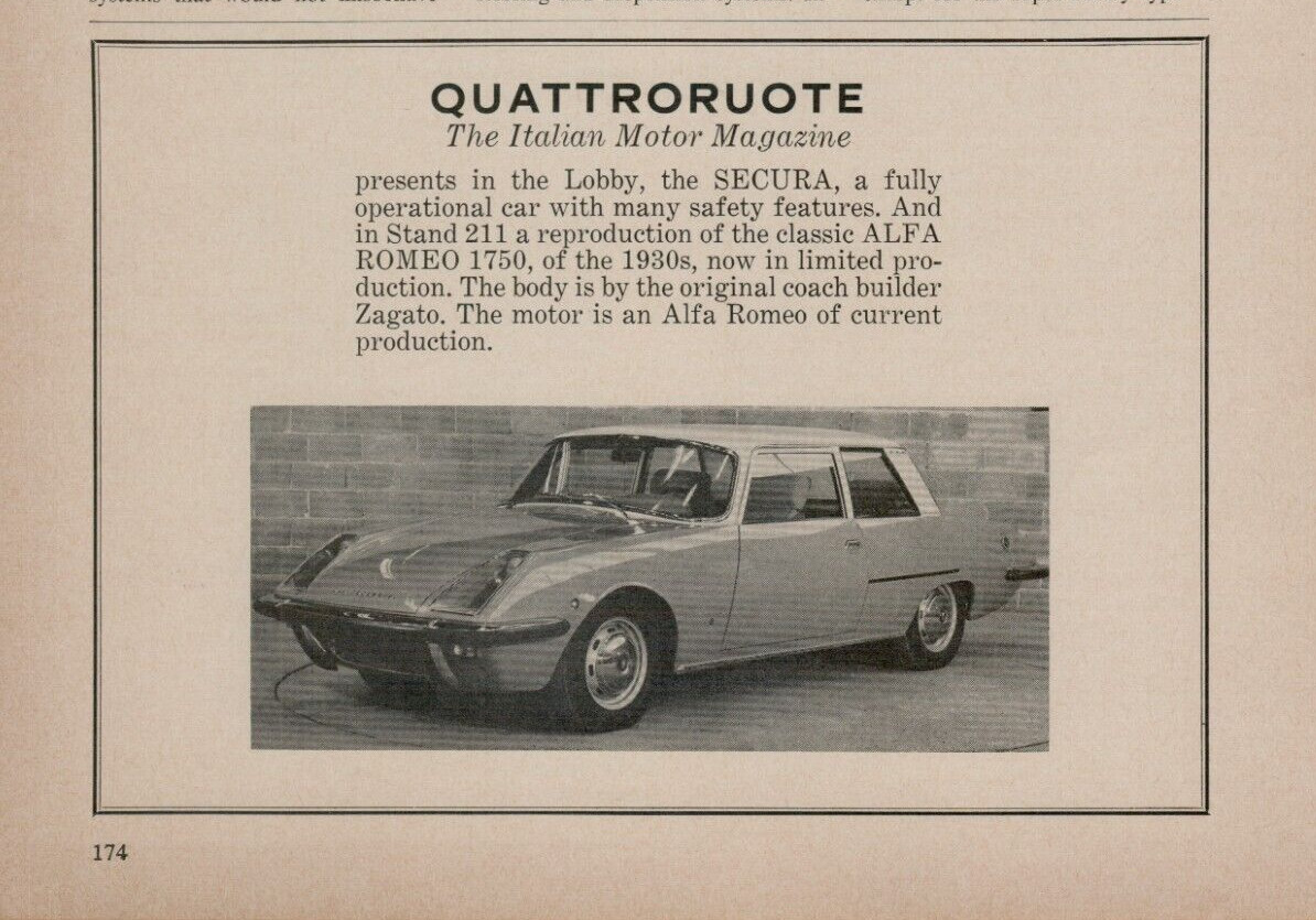 1966 Secura Reproduction of Alfa Romeo 1750 1930s Limited VINTAGE PRINT AD 1966 Secura Reproduction of Alfa Romeo 1750 1930s Limited VINTAGE PRINT AD