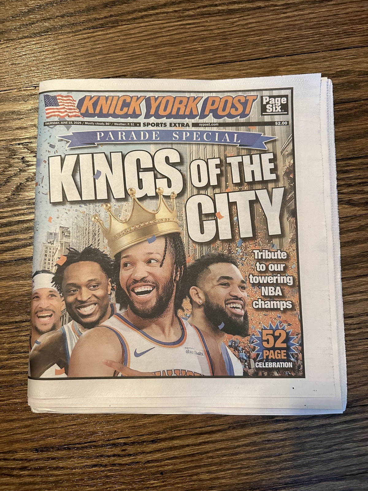 The New York Post Knicks Kings of the City Parade Newspaper June 18, 2026 - NEW
