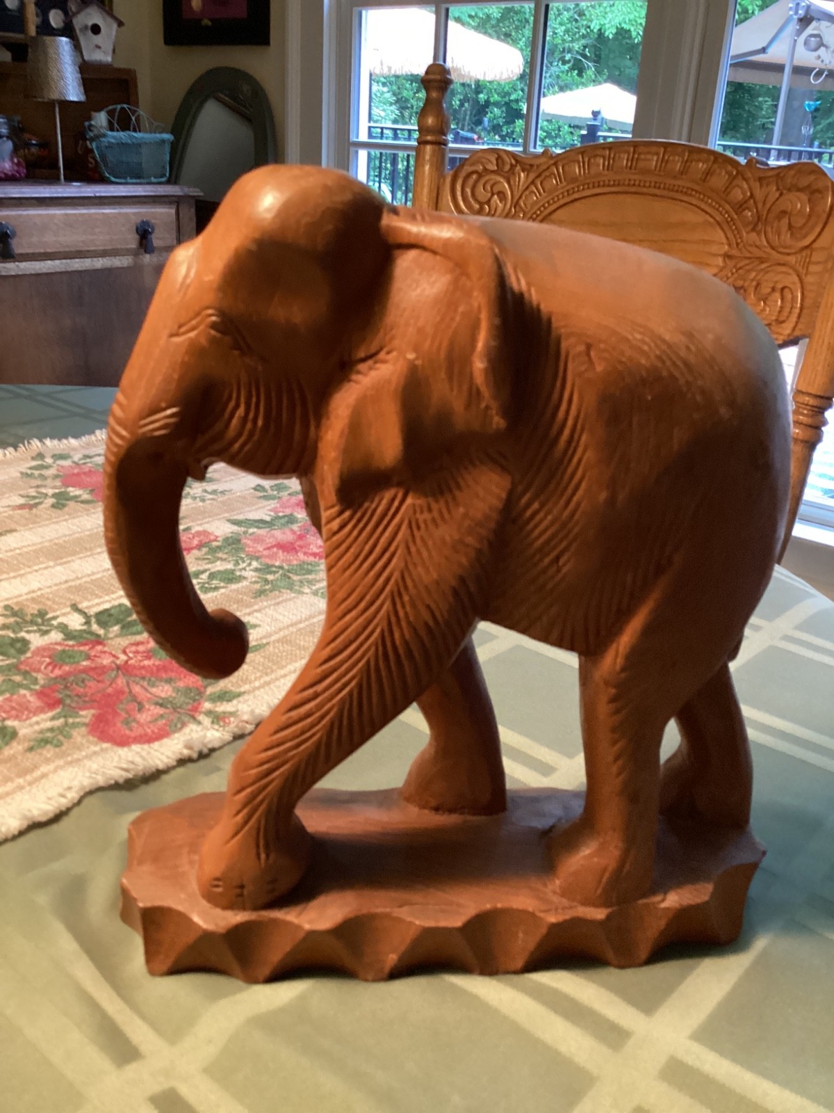 Vintage 1950s Large Solid wood African Elephant Statue Hand Carved Figurine.