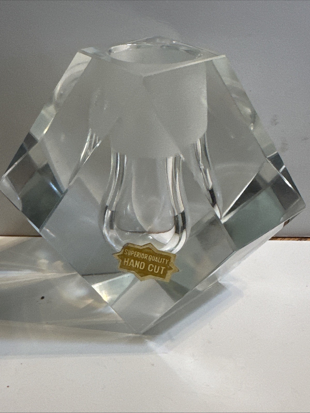 Cubist Geometric Clear Glass Paperweight, Pen or Pencil Holder 14 sides Bud Vase Cubist Geometric Clear Glass Paperweight, Pen or Pencil Holder 14 sides Bud Vase