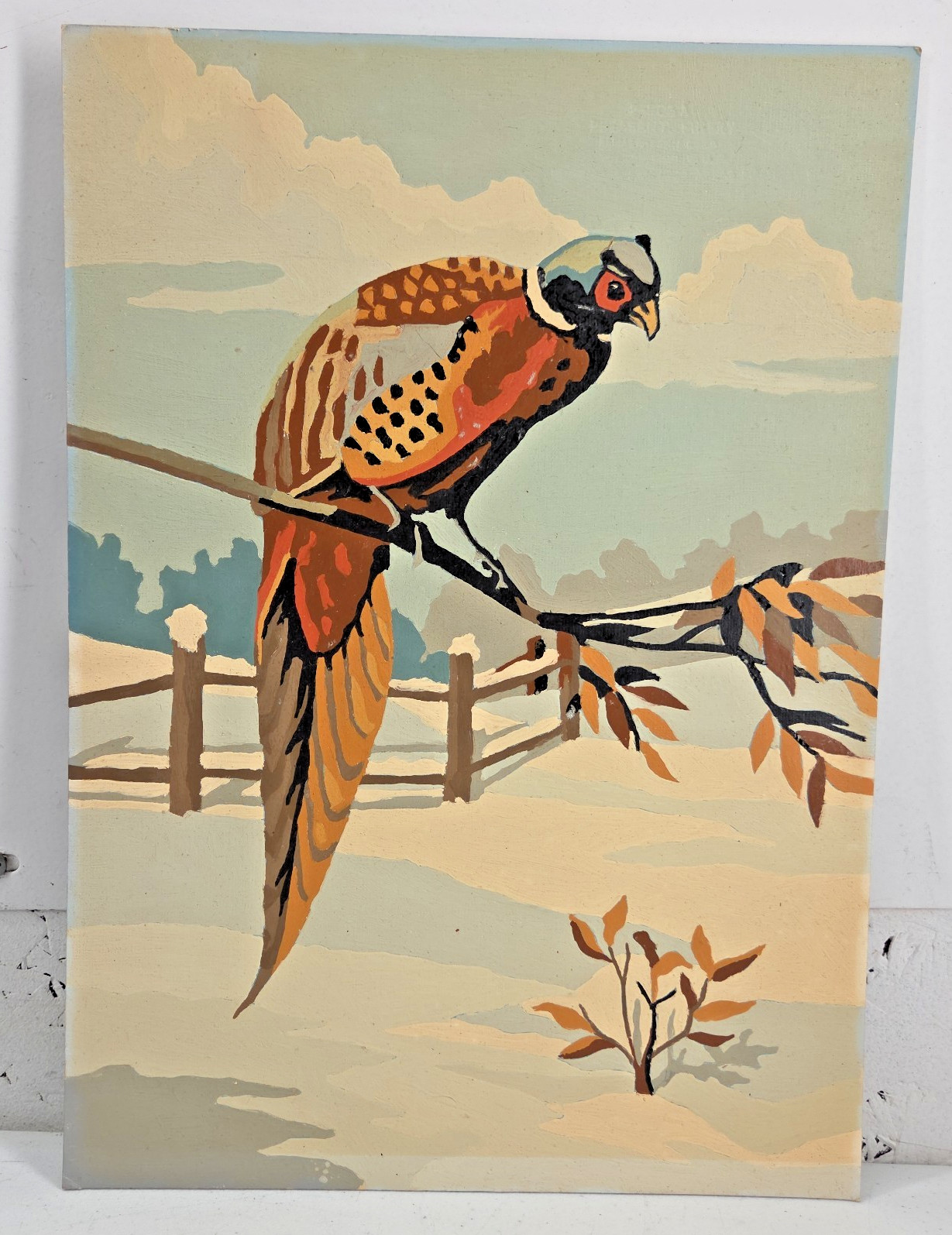 Vintage Paint by Number PBN Painting Pheasant Bird 14x10 Tree Branch Fence