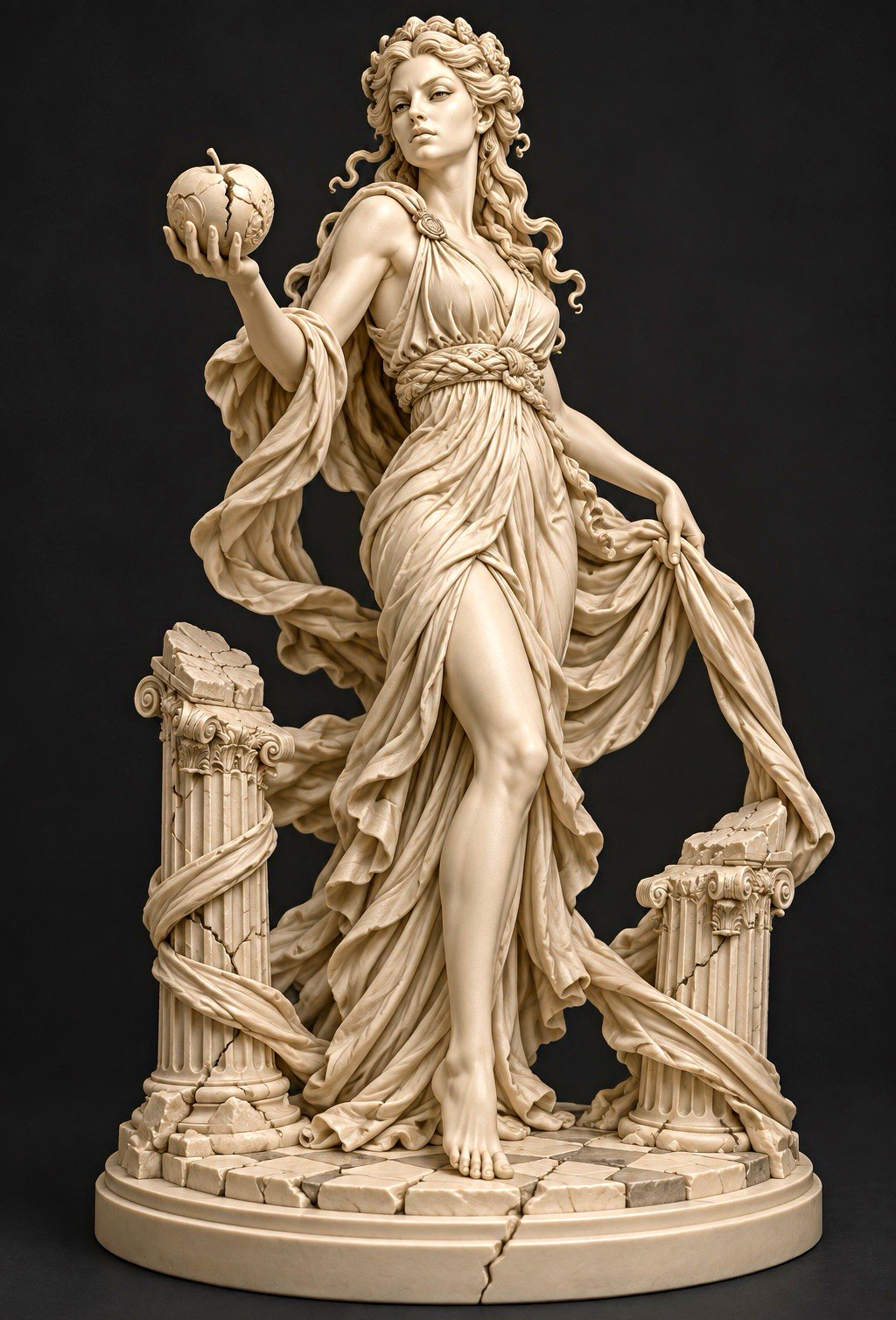 Eris Goddess of Discord Statue with Cracked Apple | Greek Mythology Resin 10 in