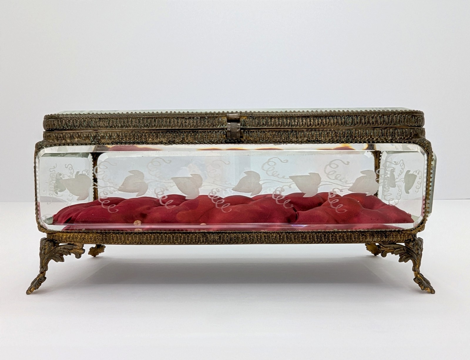 LARGE Antique French Jewelry Display Casket Beveled Glass Gilt Brass 19thC Heavy LARGE Antique French Jewelry Display Casket Beveled Glass Gilt Brass 19thC Heavy